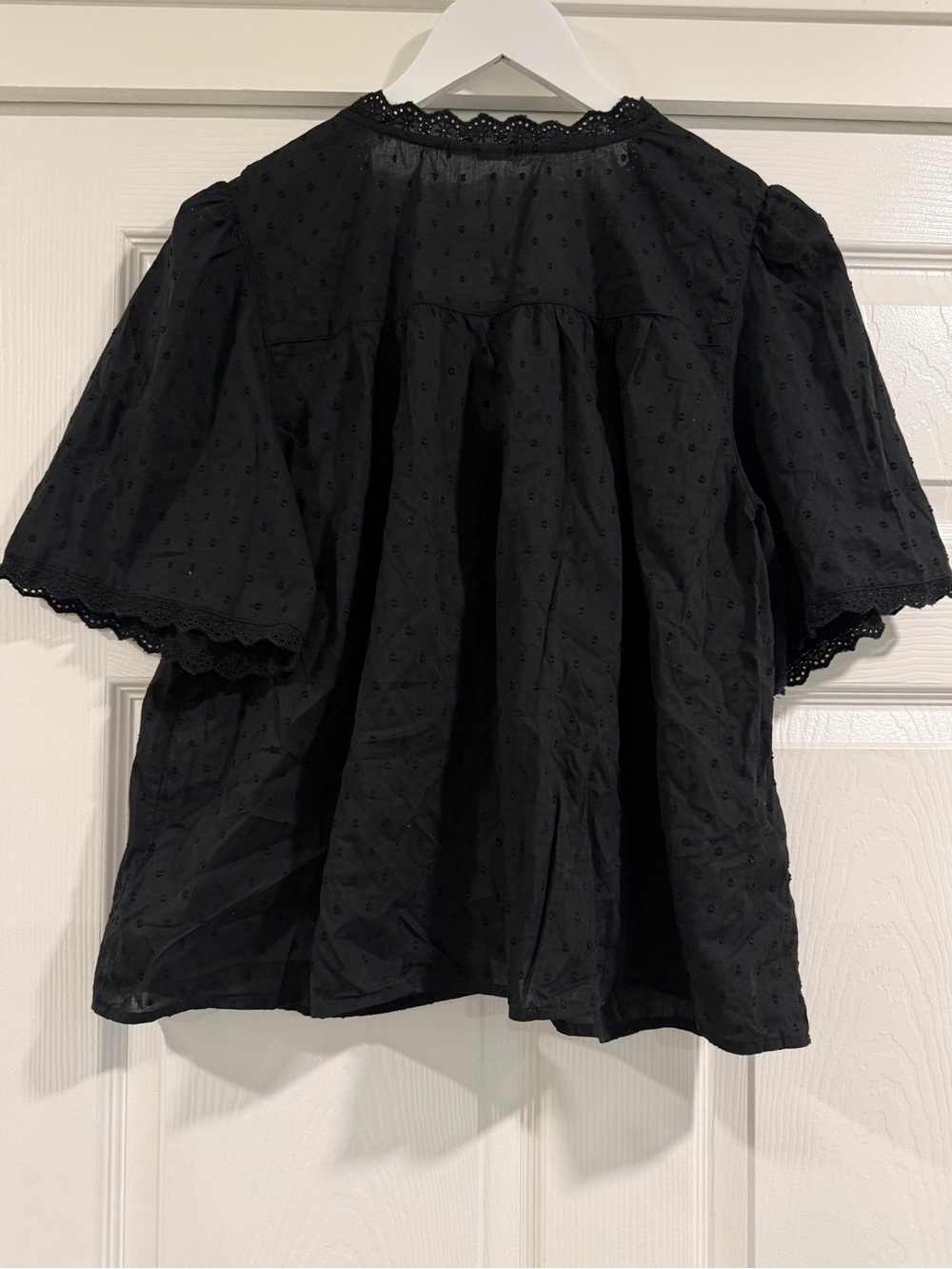 Gap 100% Cotton Black Embroidered Ruffle Lace Trim Sheer Boho Blouse - Picture 3 of 5